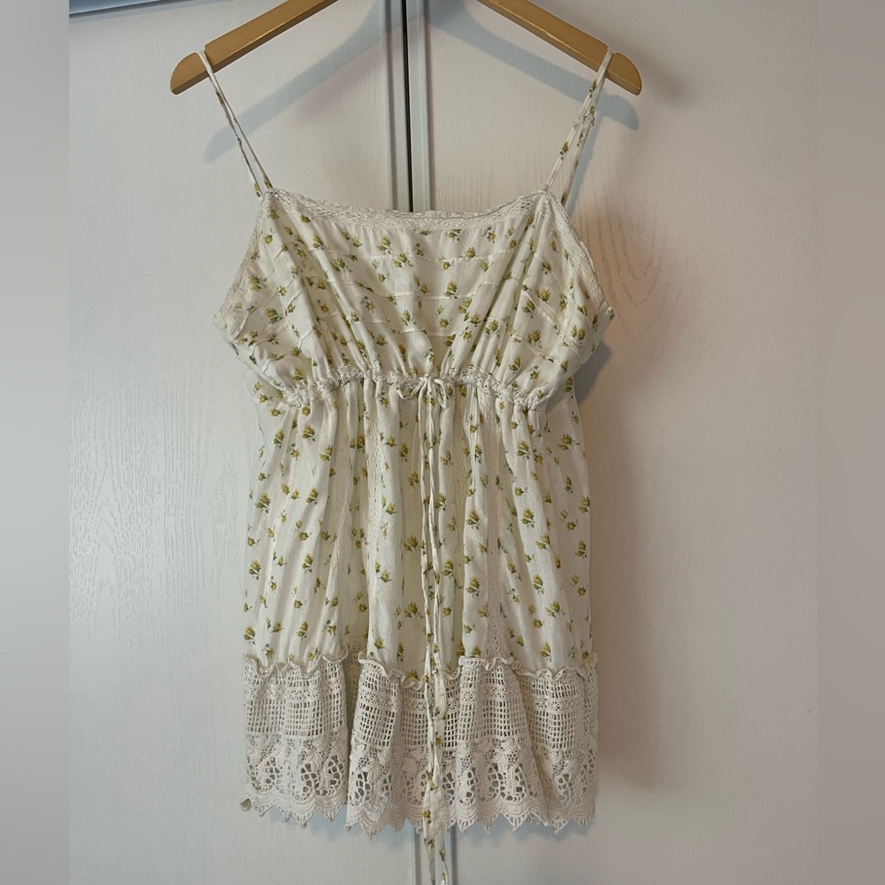 Denim & Supply Ralph Lauren White Floral Crochet-Trim Spaghetti Strap Top
